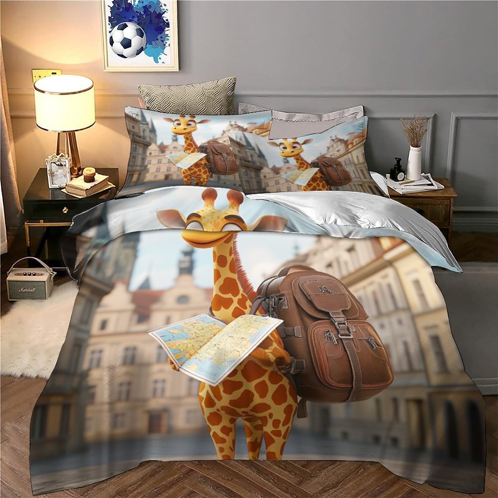 Guía de Viaje de Jirafas Impresión 3D 3 Piezas cubrecama Funda de edredón Microfibra Transpirable Cierre Cremallera para Adolescentes Hombres Adultos Super King（260x220cm）
