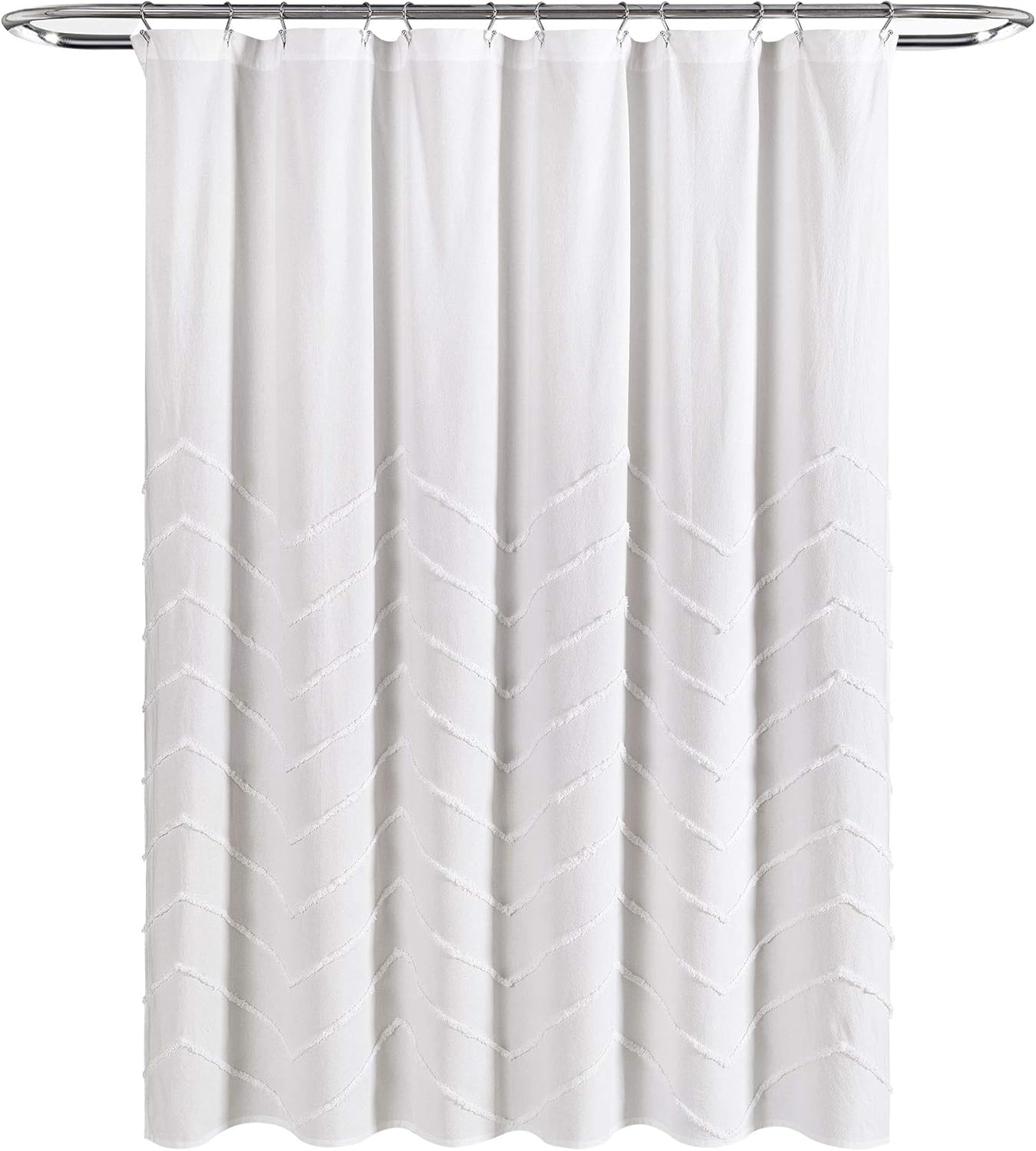 Lush Decor White Chenille Chevron Shower Curtain for Bathroom (72" x 72")