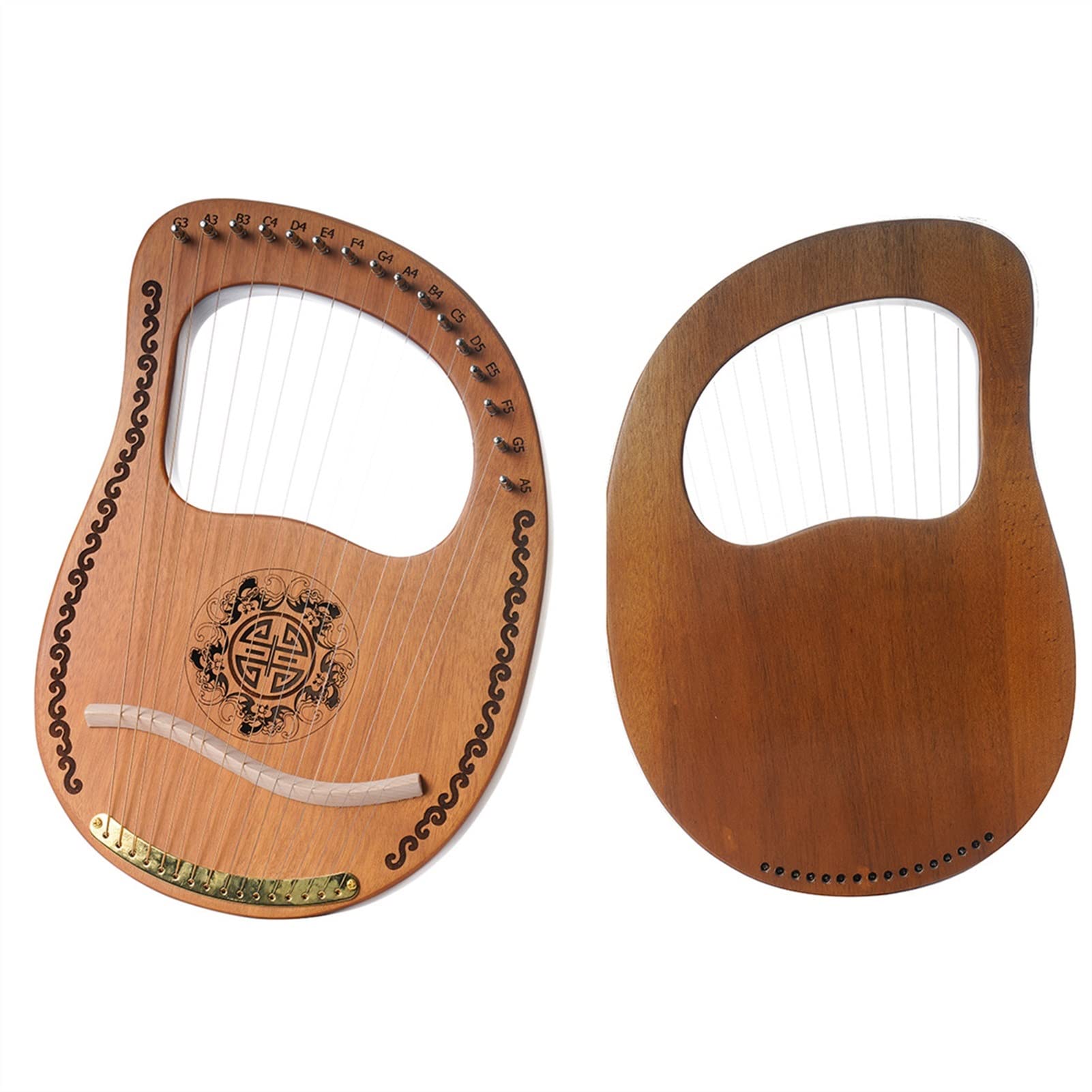 Tragbare Harfe, 16-saitige Kastenharfe, 16-saitige Baumstammharfe, Musikinstrument, tragbare kleine Harfe, kleine Harfe, Leier, Musikinstrument