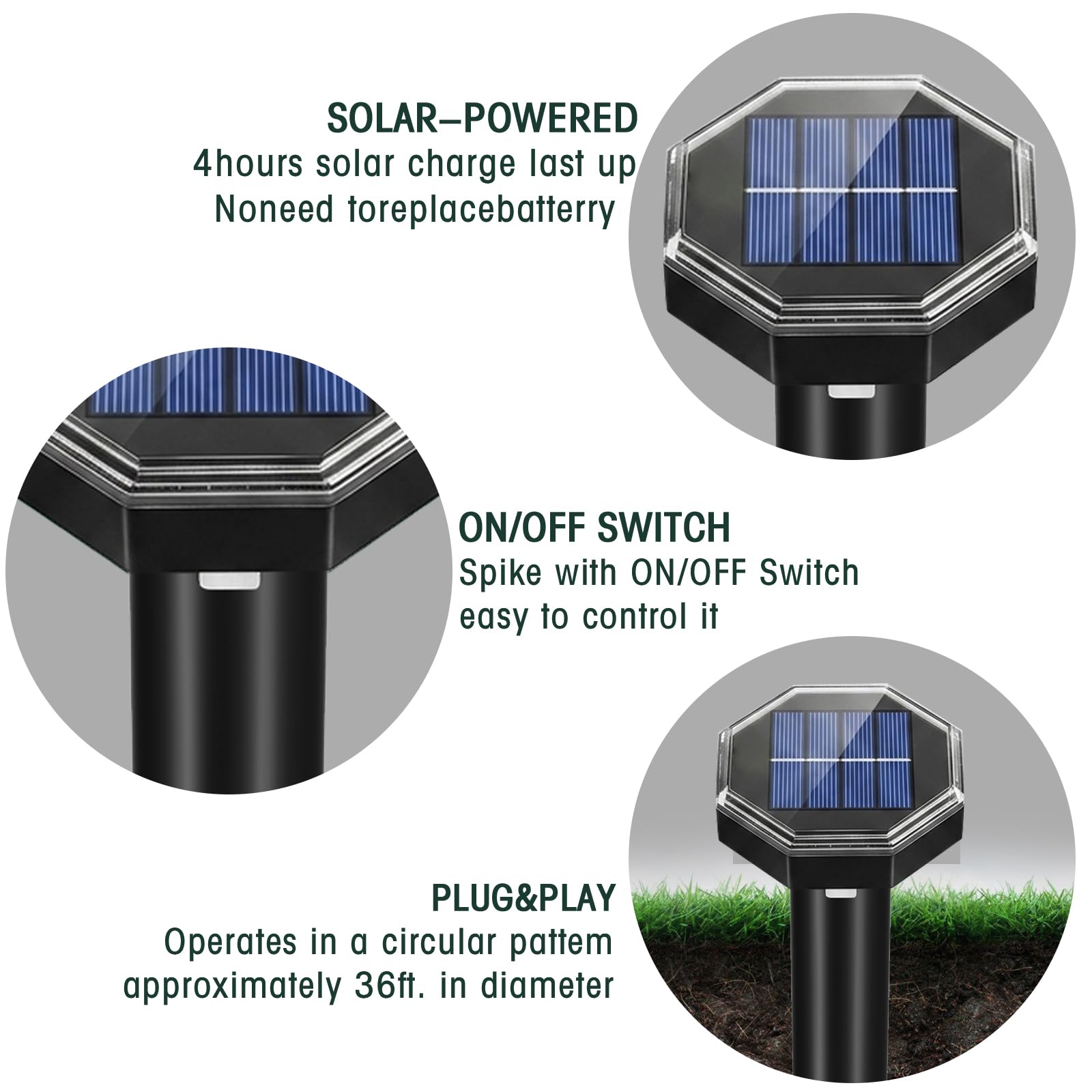 Repellente per talpe, ad energia solare, confezione da 8 pezzi, per esterni, ad ultrasuoni, deterrente per talpe, arvicole, gopher, marmotta, armadillo