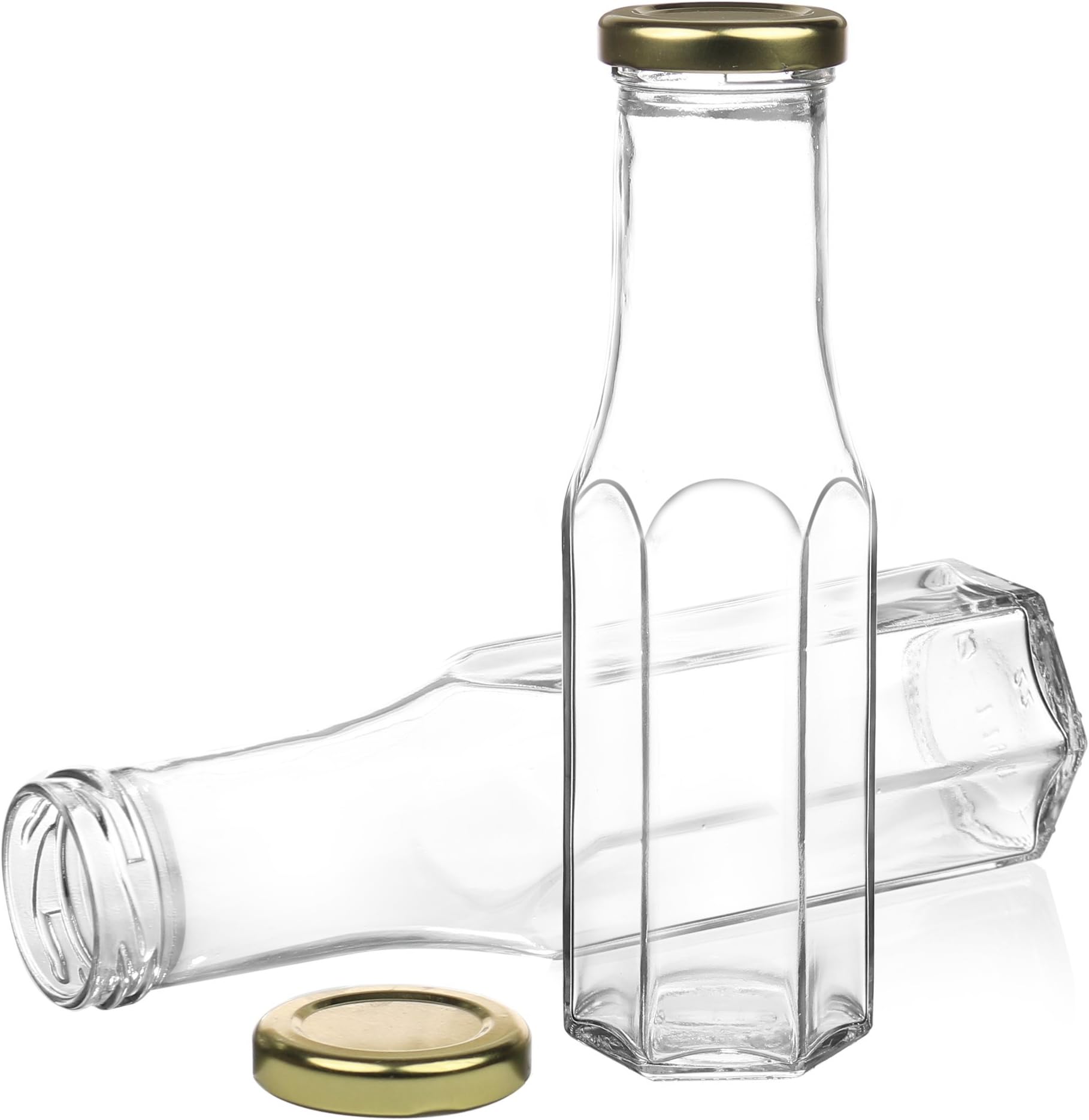 Case of 12-8 Oz Clear Empty Glass Bottles with Metal Lids - Unique Hex-shaped Canning Jars - Food Grade