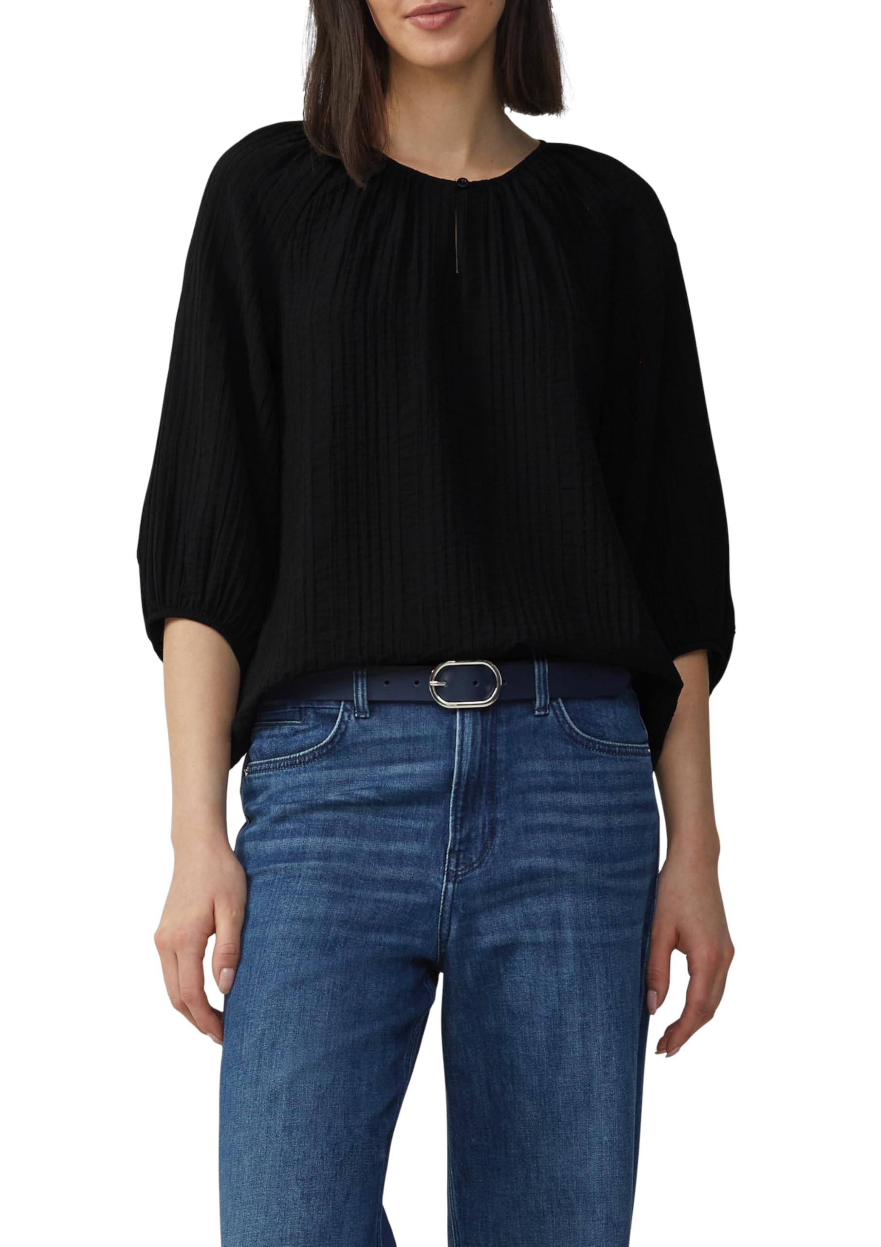 s.Oliver Casual Blouse in Relaxed Fit with Ruffles and Raglan Sleeves, Black, 12