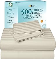 Vista 22 de California Design Den - Juego de sábanas tamaño individual, 100 % algodón, 500 hilos, satén, con bolsillo profundo y sábana ajustada elástica