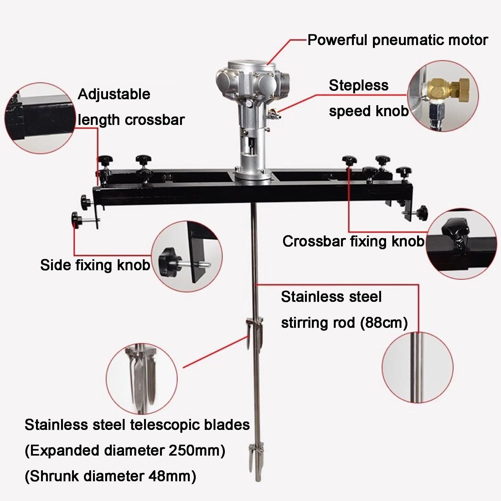Mezclador de pintura con agitador de aire, máquina agitadora de tanque neumático con hélice plegable, velocidad sin carga 0-1800 RPM para soluciones ligeramente viscosas