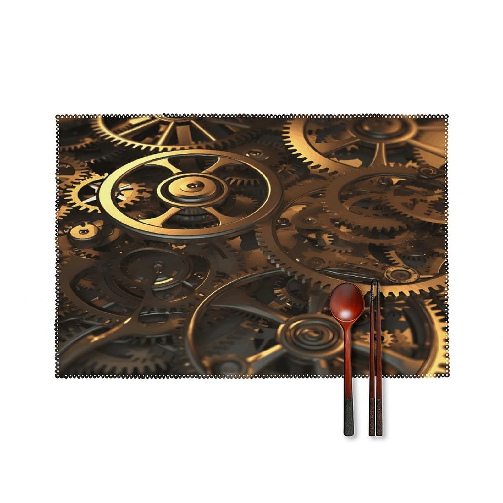 Cool Steampunk Gears Placemats Set of 4 Canvas Washable Cloth Place Mats Wipeable Heat Resistant Table Mats Elegant Cloth Placemat for Kitchen Dinning Party Table Decor 12" X 18"