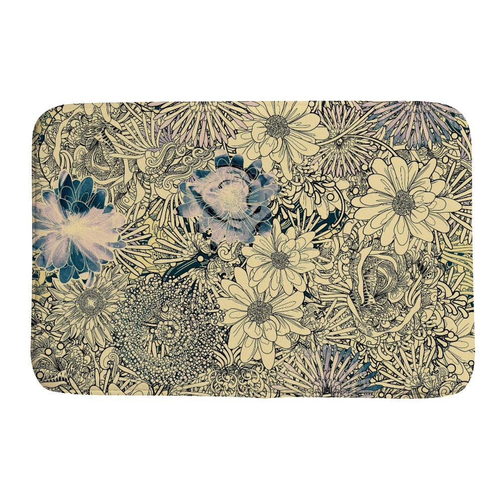 Tapis de bain anti carrelage froid Ruchen beige floral velours corail
