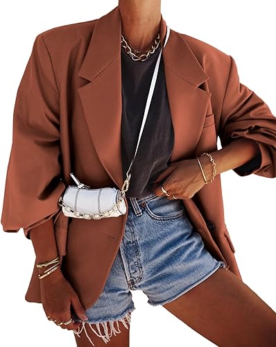 Vista 7 de Grlasen Chaqueta de manga larga para mujer, con abertura, de gran tamaño, con botones, para trabajo y oficina