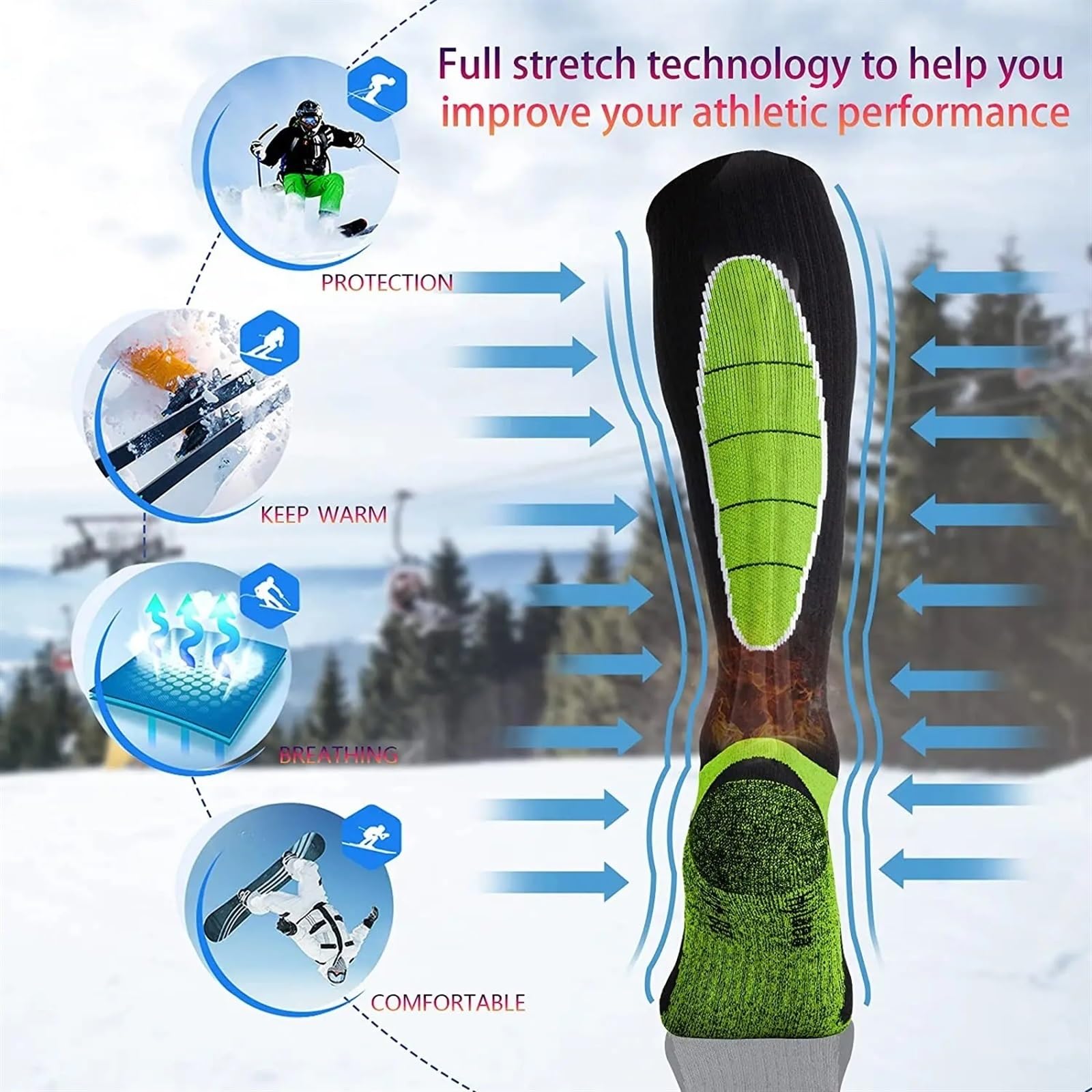 Calzini da Sci in Lana for Uomo Donna Lunghi a Compressione Calda Ciclismo Invernali Alti al Ginocchio Sportivi Snowboard