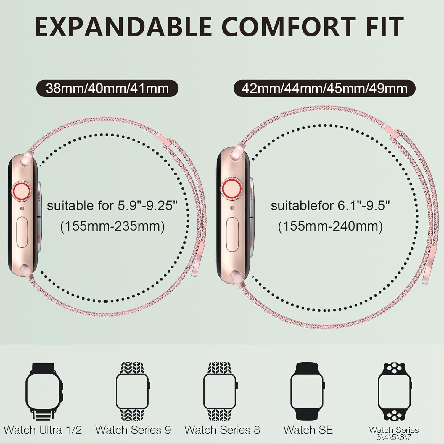 for Band Series 9, Ultra 2, SE, Ultra 8 7 6 5 4 3 2 1 38mm 40mm 41mm 42mm 44mm 45mm 49mm Women and Men, Stainless Steel Mesh Loop Magnetic Clasp Replacement