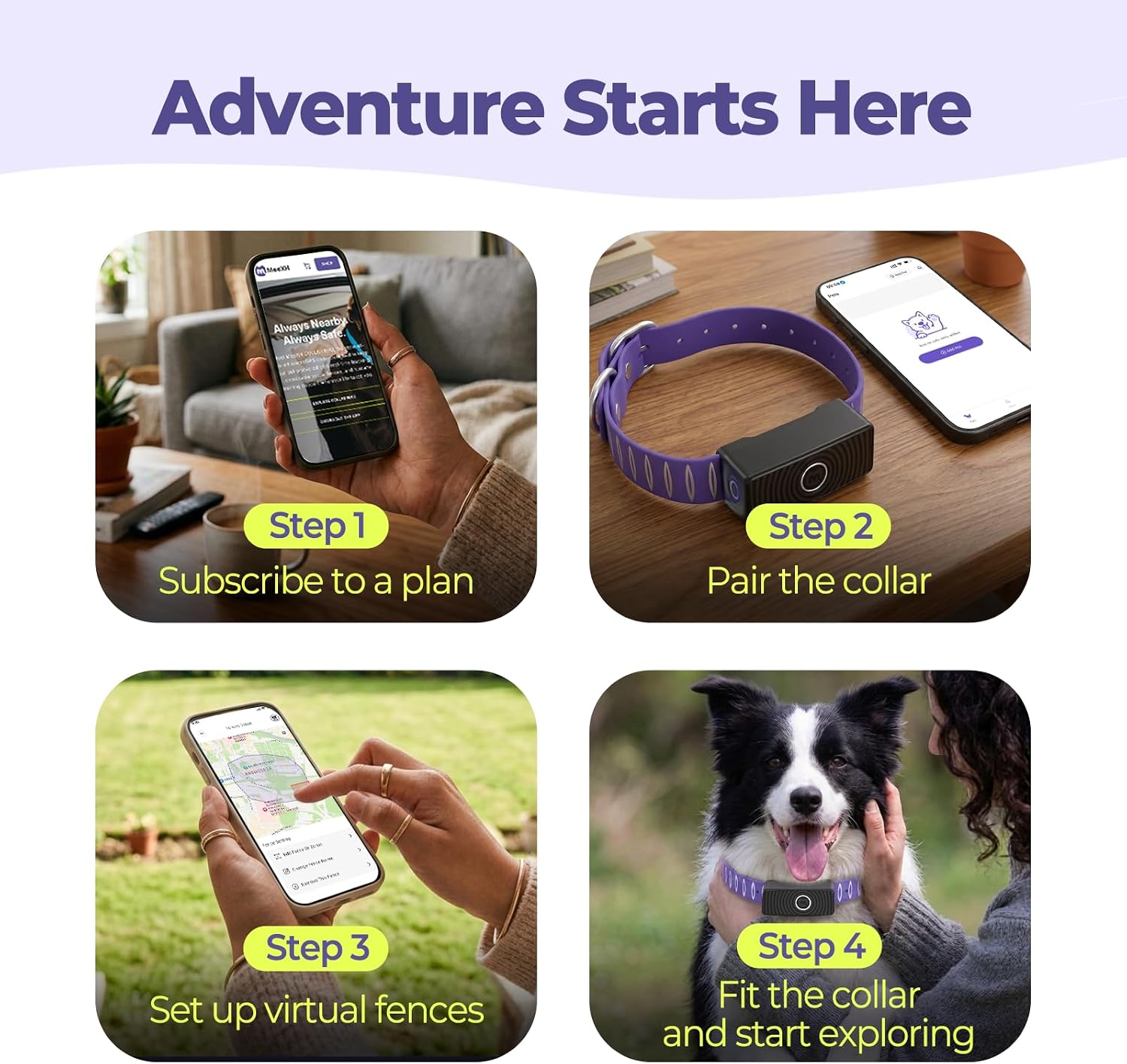 MeeXH GPS Wireless Dog Fence Collar, Smart Dog Tracking Collar with App-Controlled Custom Virtual Boundaries, Real-Time GPS Tracker for Dogs, Escape Alerts with Sound & Vibration Guidance, Waterproof