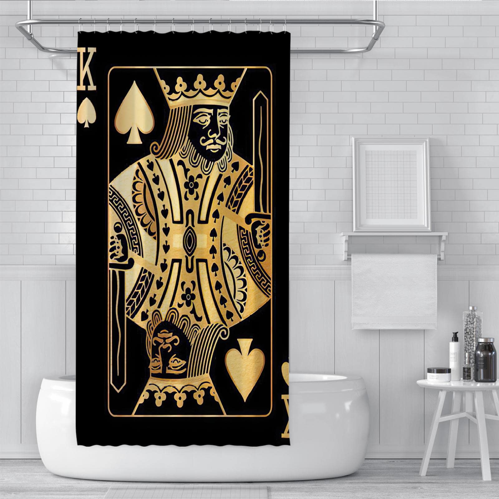 Cortinas de Ducha de Tarjeta Corazón Negro y Dorado Accesorios de baño Protección de la privacidad Juego de Cortinas de Ducha de Tela de poliéster con 12 Ganchos 180x220 cm
