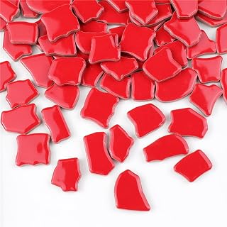 Azulejos de mosaico de cerámica irregulares de 500 g, piezas de mosaico de 2 a 4 cm, piedras para hacer mosaicos, manualidades, pasatiempos, artes, decoración de pared del hogar (rojo)