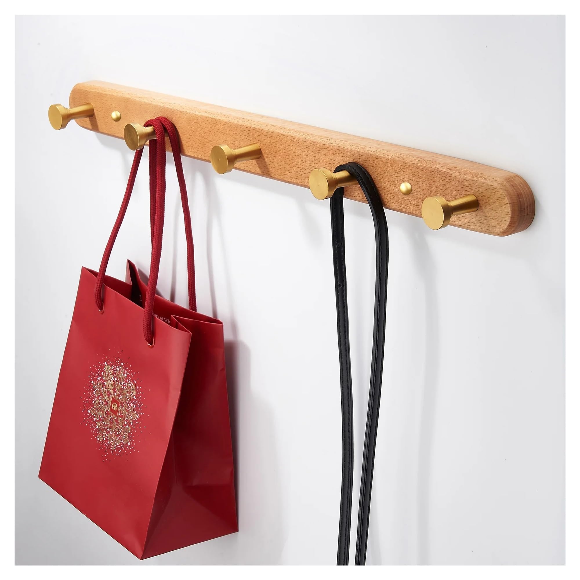 Suodebyy 113-5Hooks Coat Hooks Wall Mounted Black Wood Wall Hook Hanging