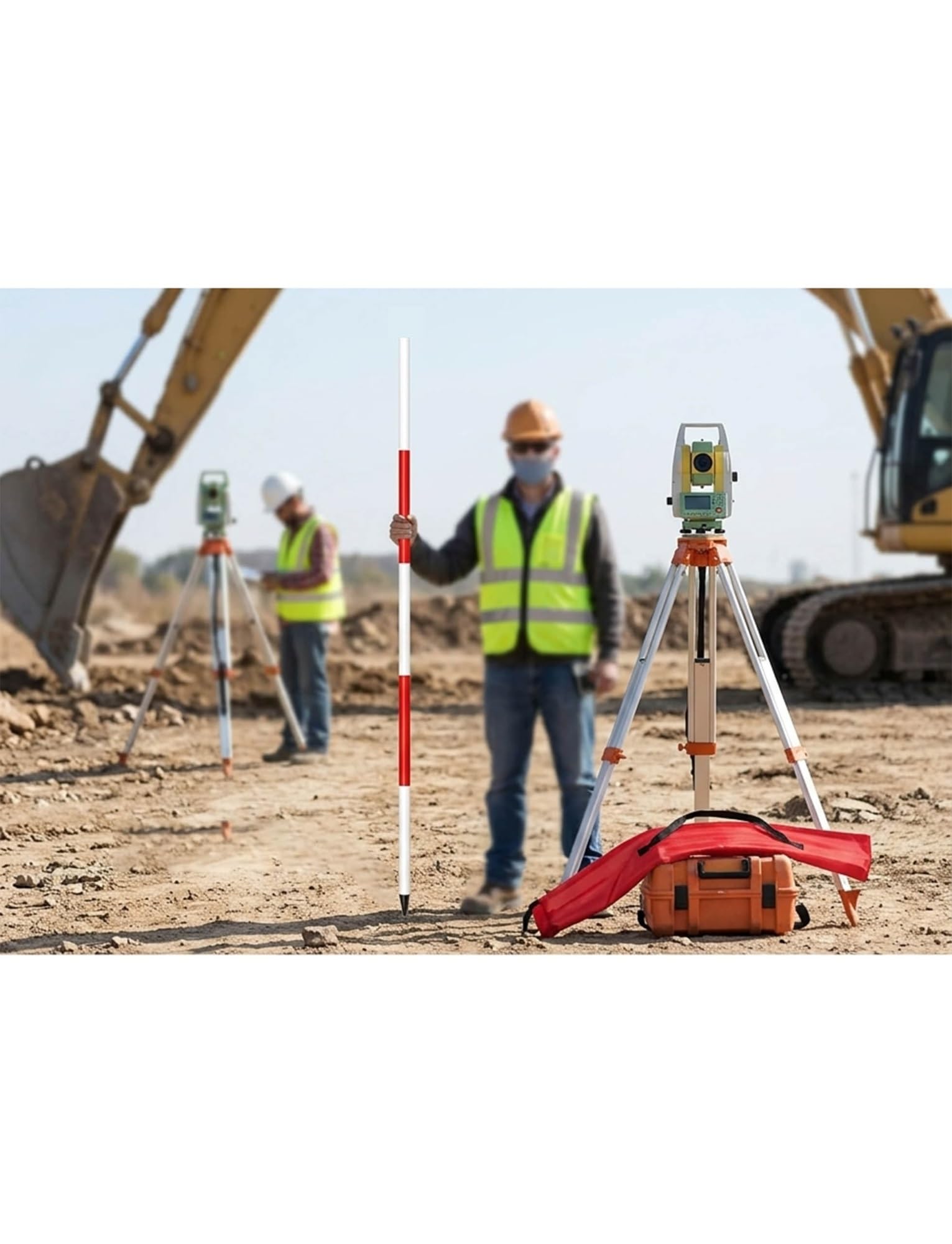 Palo di rilevamento in Alluminio, palo prismatico sezionale smontabile per tracciamento in Cantiere, picchettamento Stradale, misurazione in Metri per ingegneria.