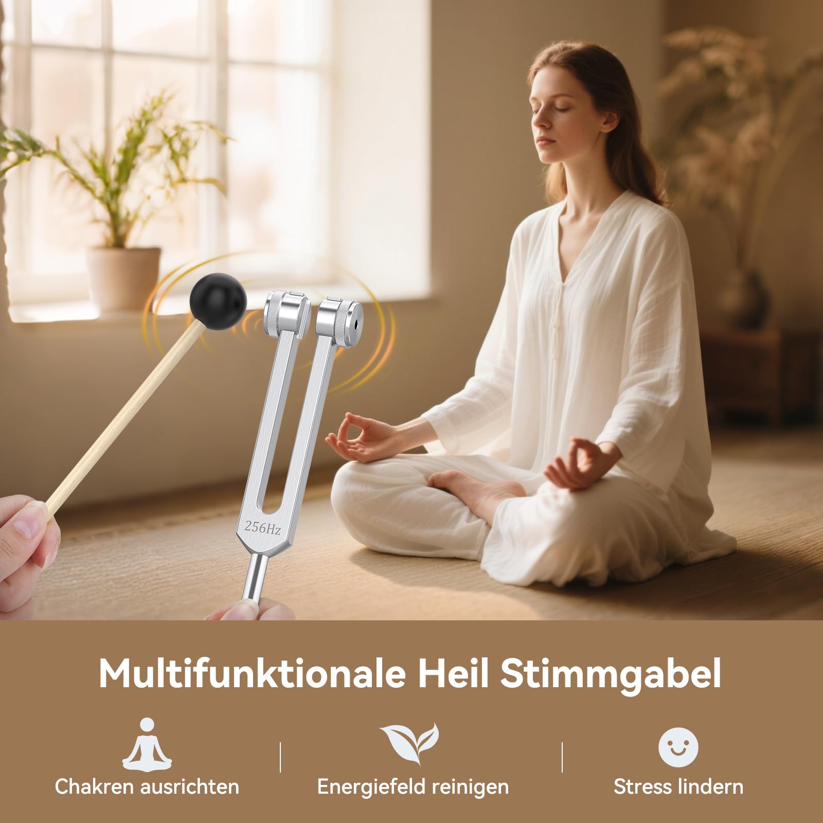 Heilende Stimmgabel Set (128Hz, 256Hz, 512Hz) - mit Kristallsockel für Chakraanpassung, Klangheilung, Meditation, Yoga, für spirituelle Entspannung