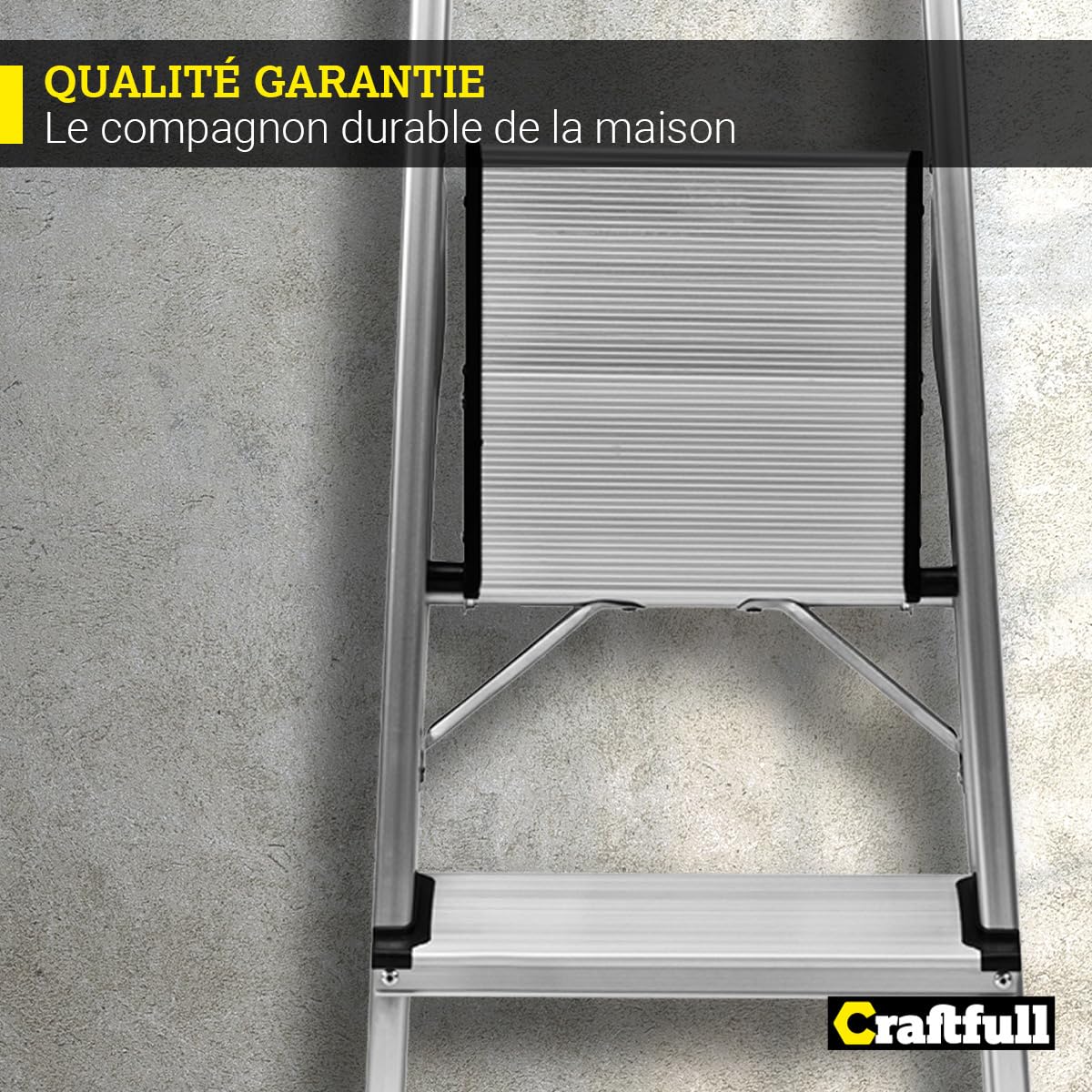 𝐂𝐑𝐀𝐅𝐓𝐅𝐔𝐋𝐋 Échelle en Aluminium CF-133B | 3-6 marches - Pliable - Jusqu’à 150 kg - Échelle ménagère avec Espace de Rangement - Échelle - Escabeau
