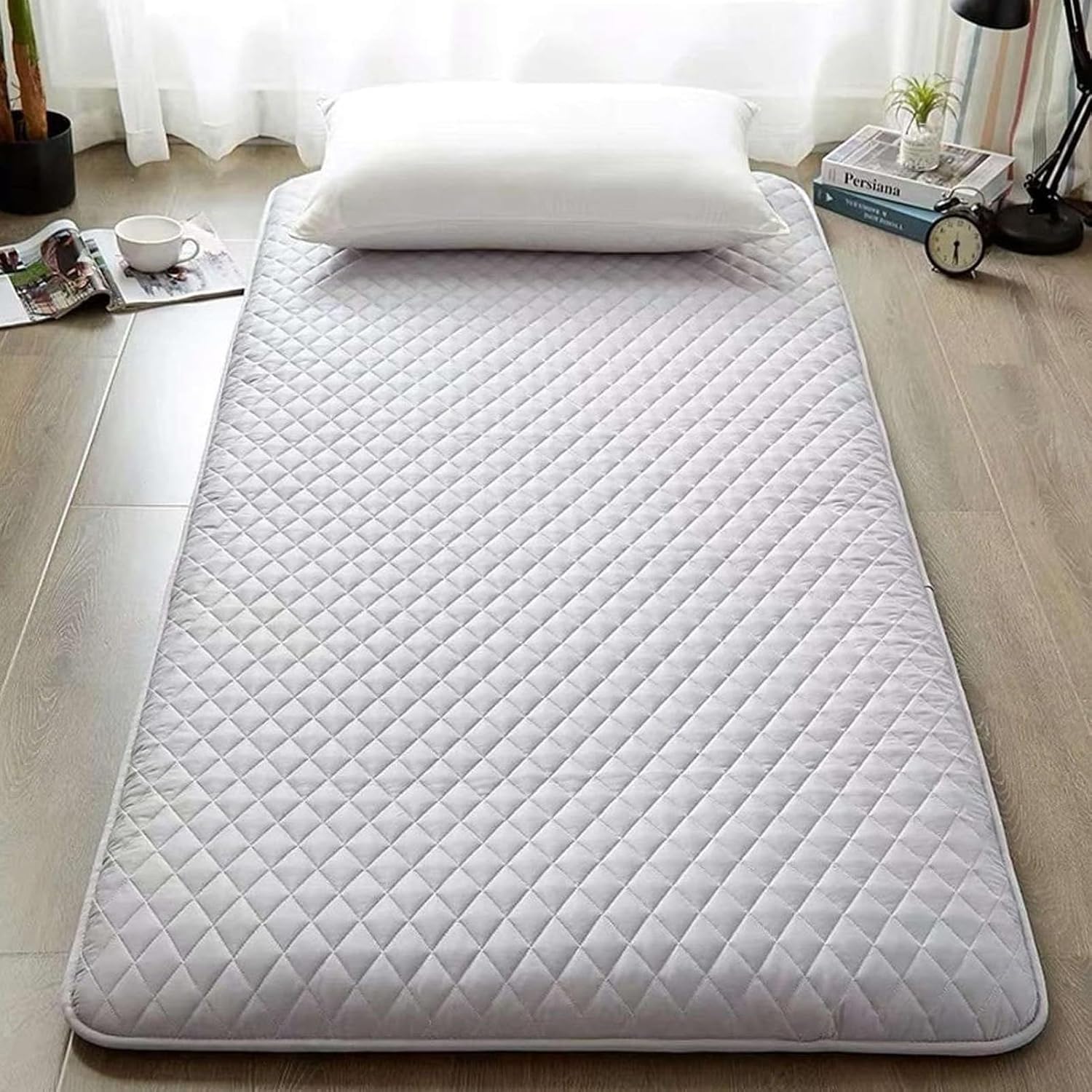 Japoński materac futon, Shikibuton, zwijana, przenośna mata kempingowa, miękka, składana podkładka do spania, szara, 90 x 200 cm, idealna do domu, podróży i użytku na zewnątrz