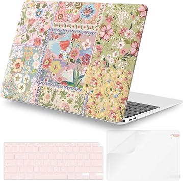 iCasso MacBook Air 13 inch Case Cute Girly M1 2020 A2337, Pink Flower | Macbook Air 13.3 inch Hard Shell Protective Case, 2019 2018 A2179 A1932, Keyboard Cover Screen Film