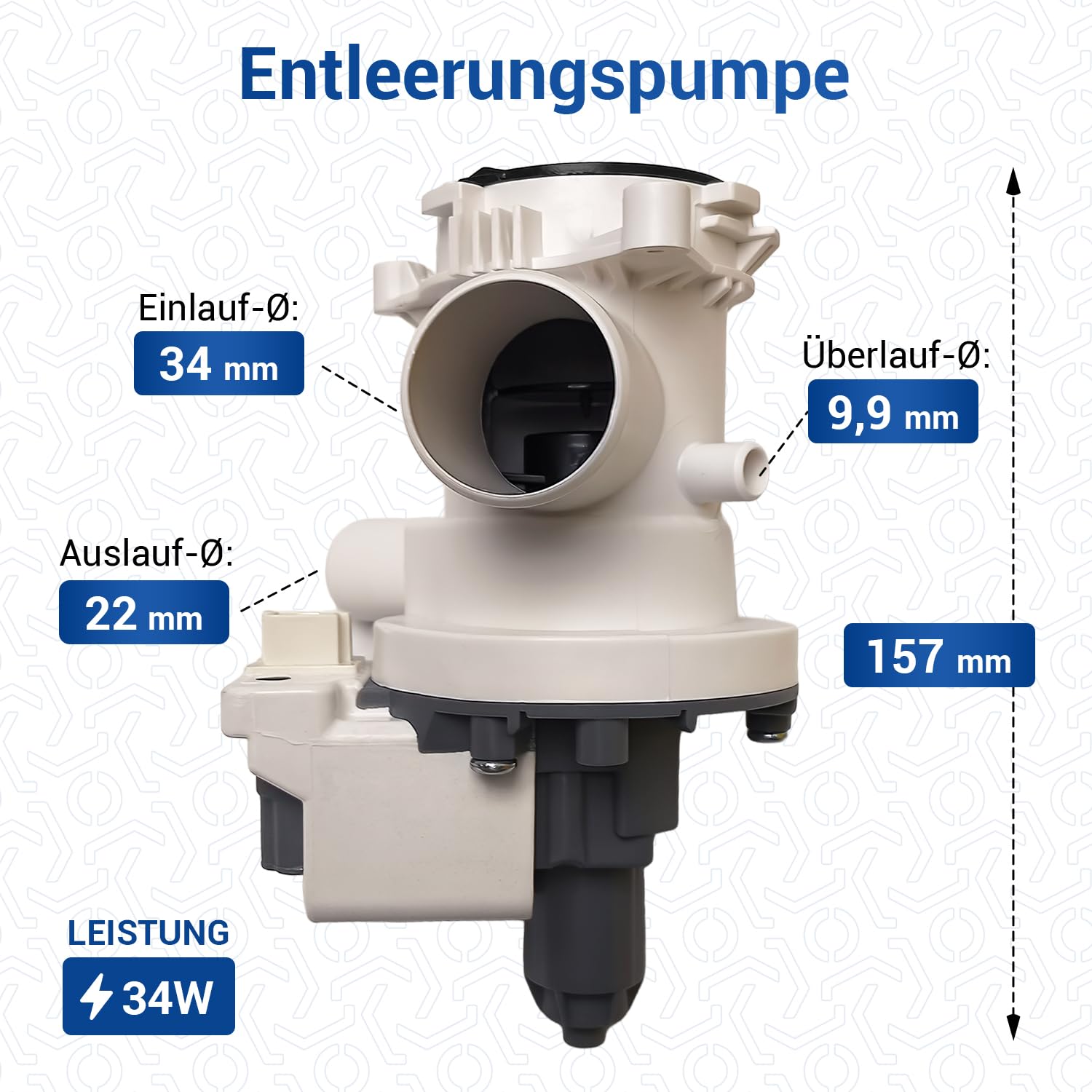 VIOKS Pompa odpływowa, 34 W, zamiennik do pralki Beko 2880402000, pompa opróżniająca z króćcem pompy i wkładem sitka do prania