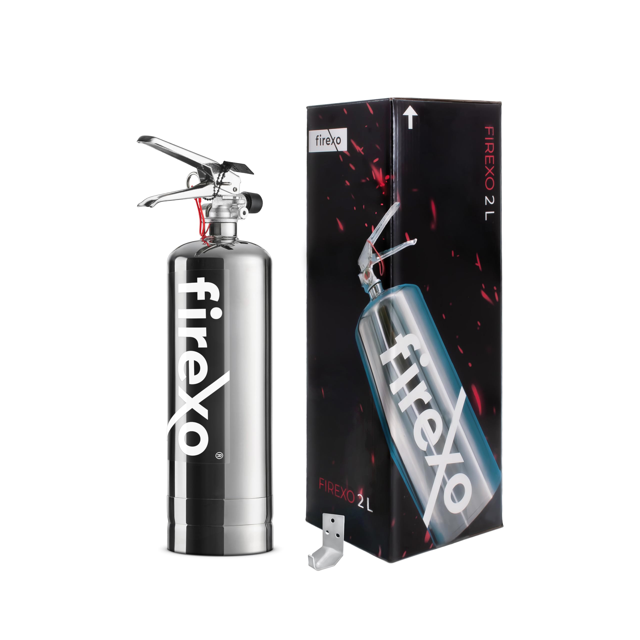 Firexo Extincteur (2 Liter) - Extincteur Maison Tous Feux en Acier Inoxydable, Batterie Lithium, Bureau, Cuisine, Voiture, Travail, Restaurant, Bateau - Fire Extinguisher for All Fires