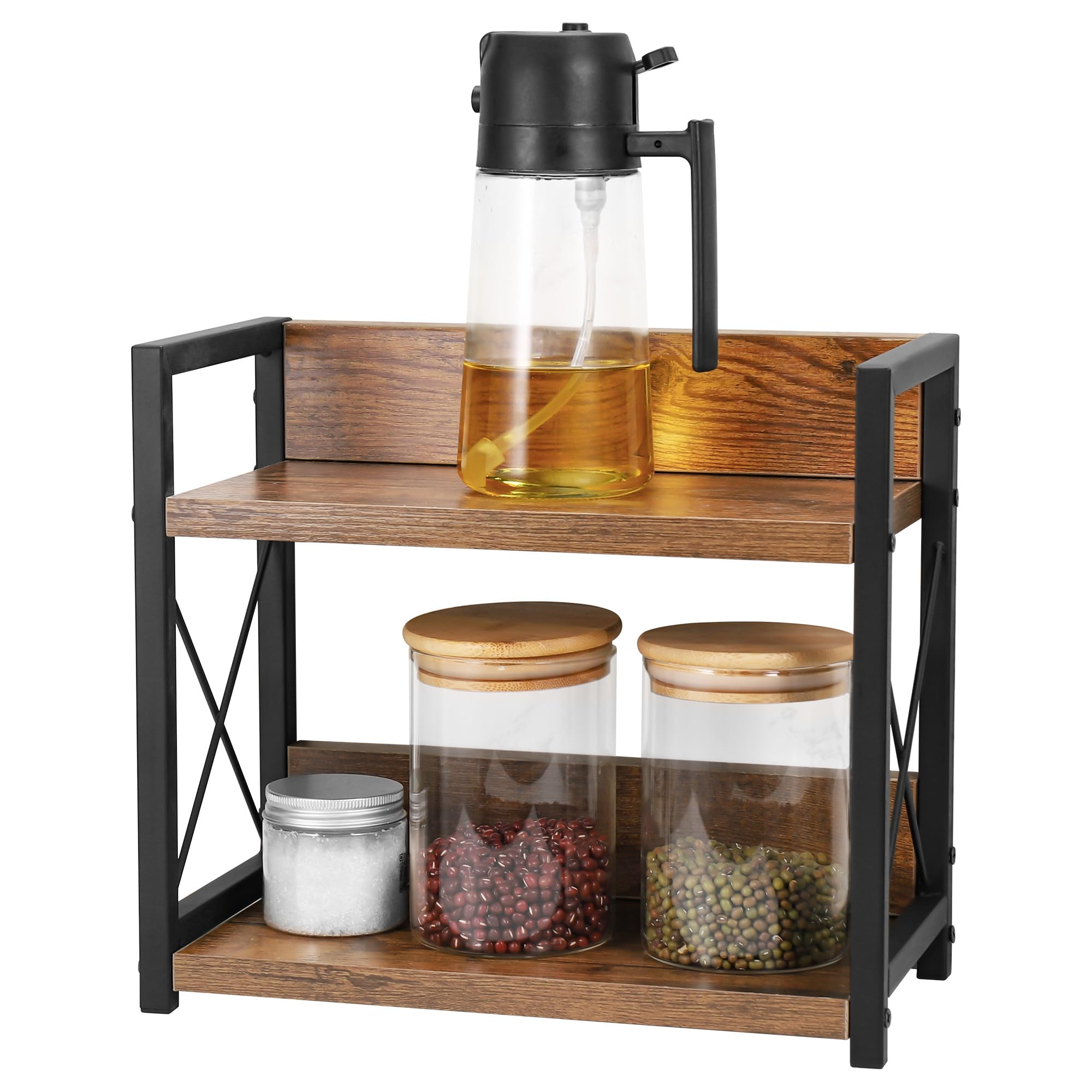 2 Étages Étagère à Épices, Étagère de Rangement de Cuisine, Organisateur de Bureau Multifonctionnel pour Salon, Salle à Manger, Bureau, Support à Épices Empilable pour Pots de Épices ou Canettes