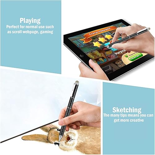 Miniatura 5 de Lápiz capacitivo, 4 en 1, pantalla táctil de alta sensibilidad y precisión, punta de disco transparente, punta de goma negra y punta de fibra de