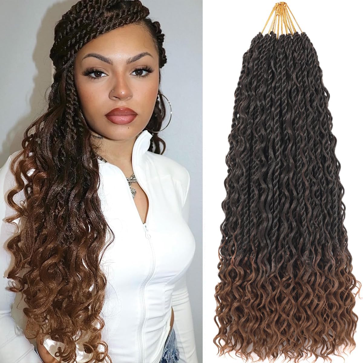 Boho Senegalese Twist Crochet Hair 9 Packs 18 Inch Bohemian Island Twist Crochet Hair with Curly Ends Pre-Looped Goddess Crochet Twists Braids for Black Women Braiding Hair Extensions 1B/30#