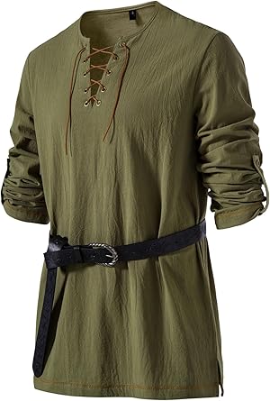 JEMITOP Mens Pure Cotton Vintage Lace Up Shirts for Pirate Renaissance Viking Medieval Costume Without Belt