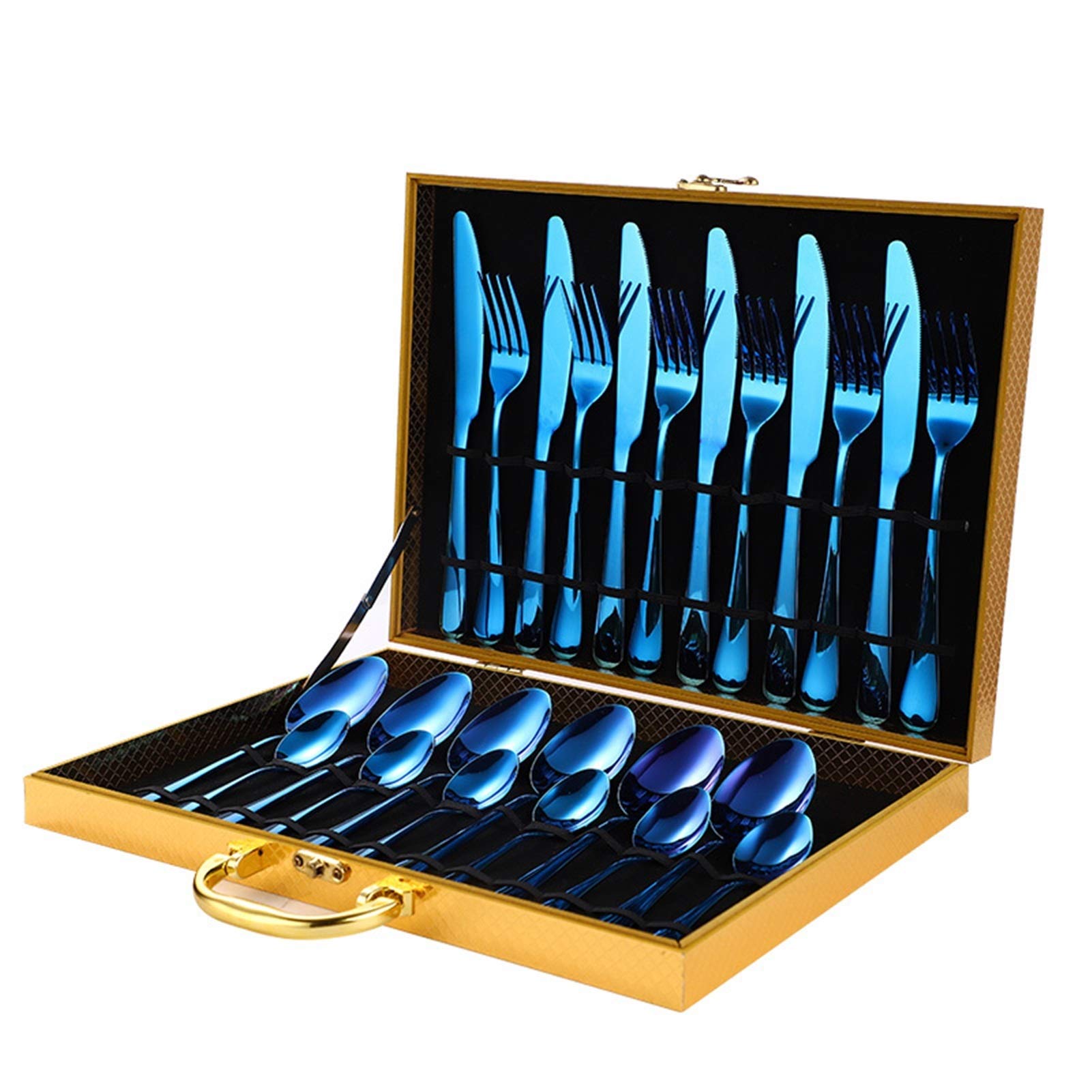 Naczynia stołowe 24 sztuk tęczy sztućce ze stali nierdzewnej Zestaw stołowych Zestaw stołowych Description Nóż Zestaw Prezent Obiadowa Set Box (Color : Rainbow 6 sets)