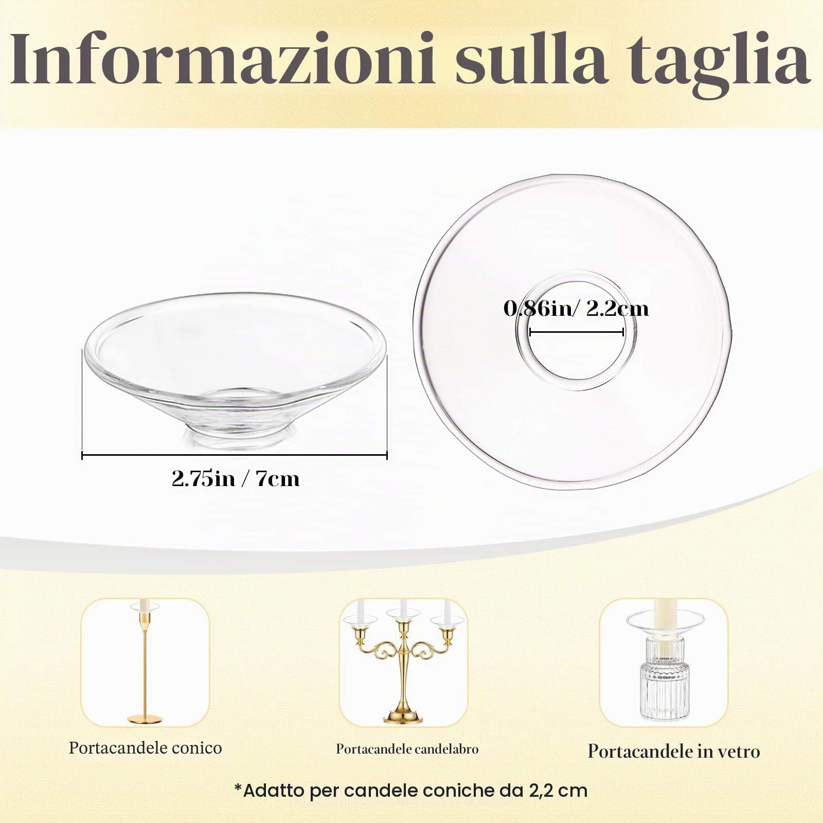 Hewory Bobeches in Vetro per Candelieri - 12 Pezzi Antigoccia per Candele Affusolate, da Chiesa - Decorazioni per la Casa, Rotonde, Trasparenti