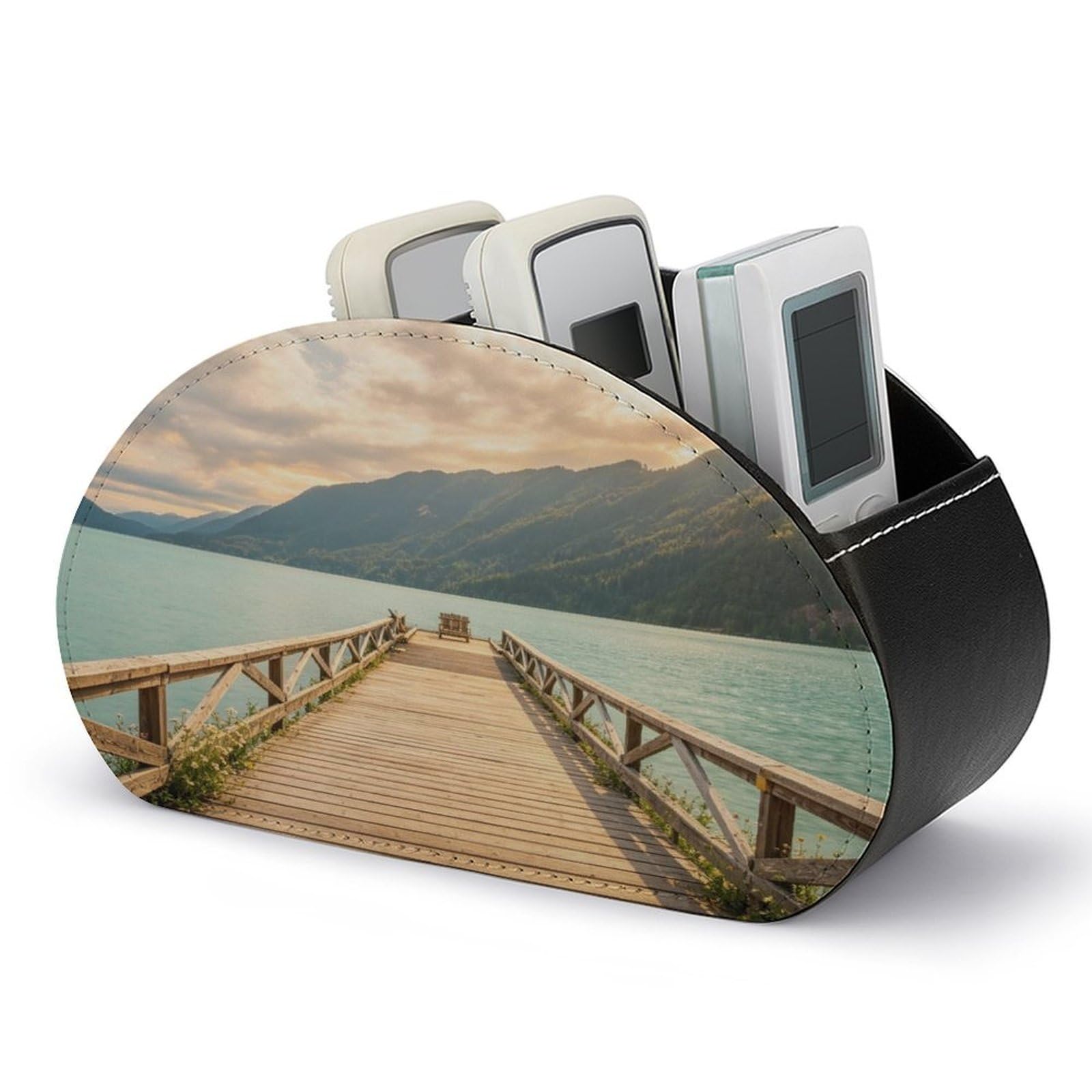 Btcowzrv Style Lake Wooden Pier Remote Control Holder With 5 Compartments