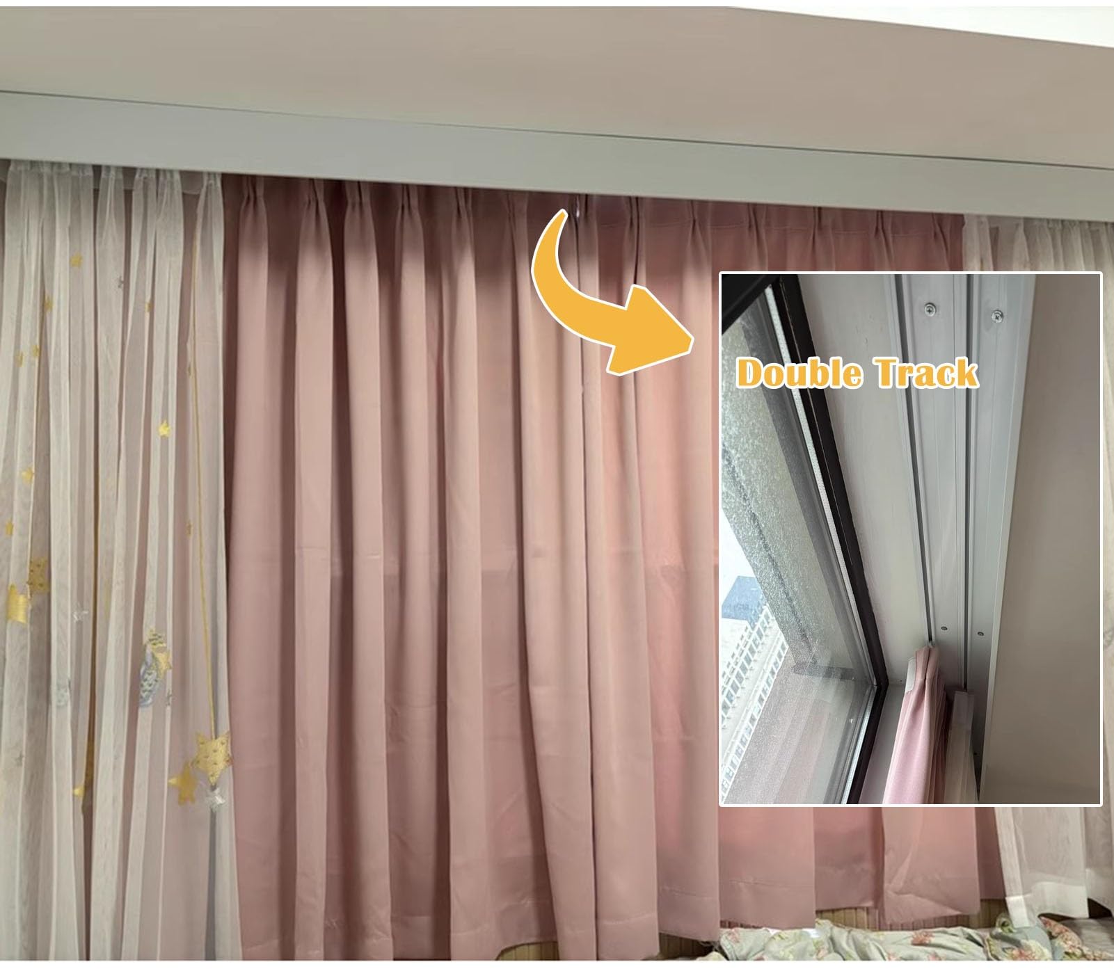 Rail à Rideaux Double pour Salon et Chambre, Rail et Support réglables pour Baie vitrée, Fixation au Plafond de 1,5 à 2,4 m, qualité supérieure pour Une Installation Facile.