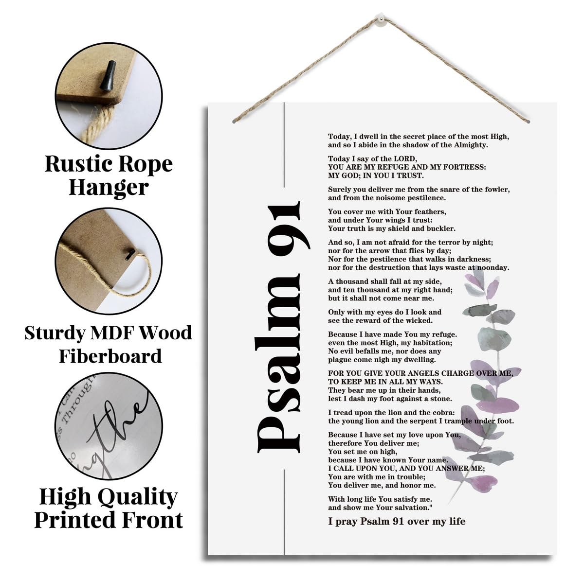 BQL Inspirational Wall Decor, Decorative Hanging Wood Signs, Home Office Gift, Christian Scripture, Religious Sign, Psalms 91 Art 3