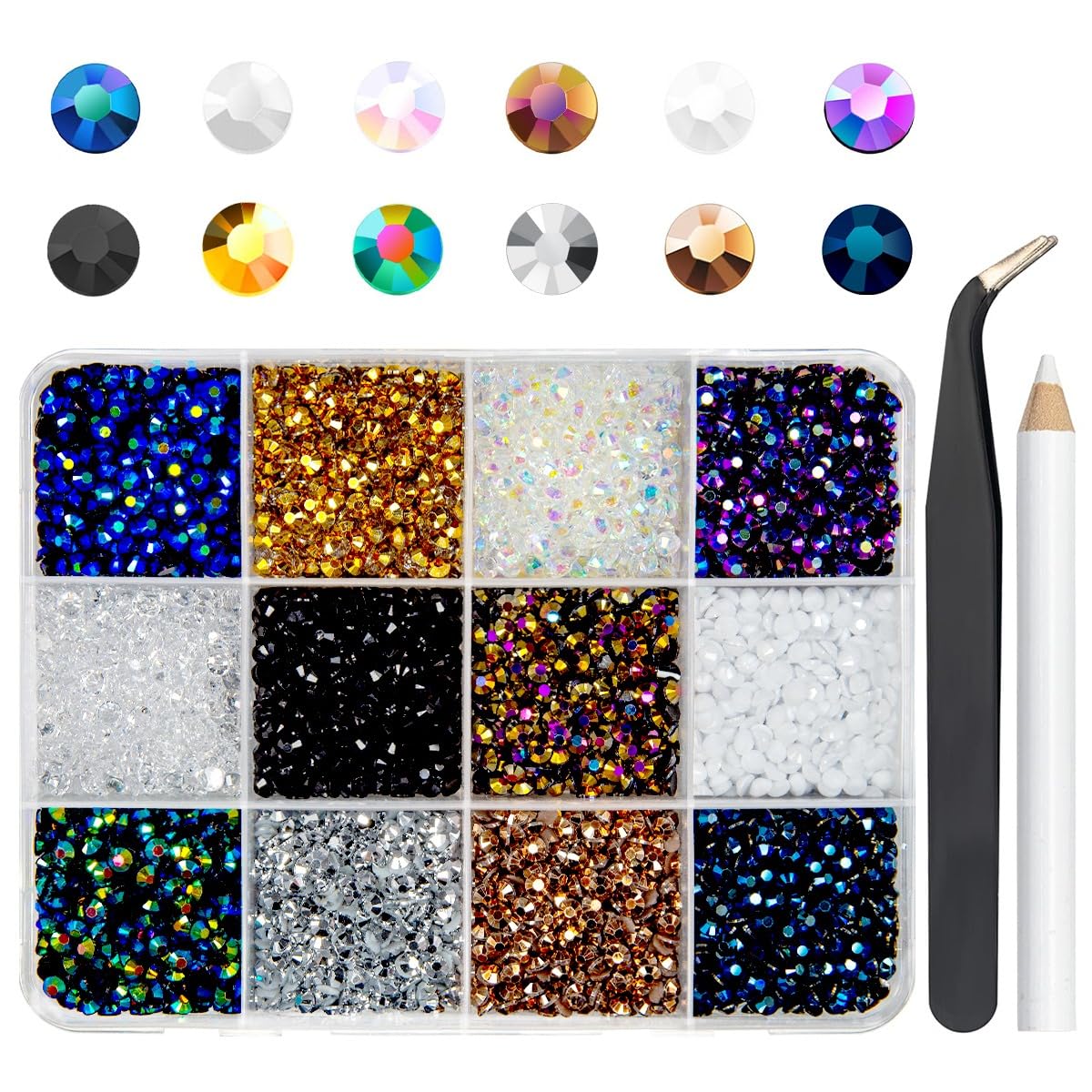 qiipii 12 Color Jelly Resin Rhinestones for Crafting 3mm Flatback Stones Gems Dark Rainbow Colorful AB SS10 Non Hotfix Diamonds Charms for Nails Face