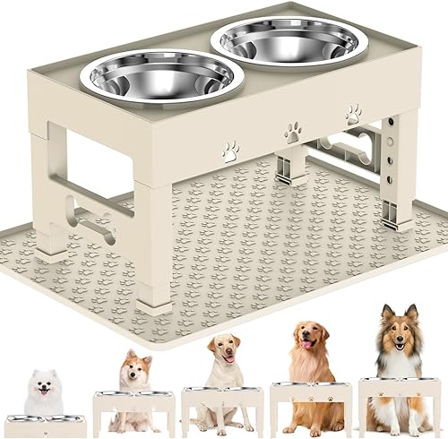 Miniatura 9 de Cuencos elevados para perros con 2 cuencos de acero inoxidable, soporte ajustable de 5 alturas (3.1 pulgadas, 9 a 12 pulgadas), para una mejor