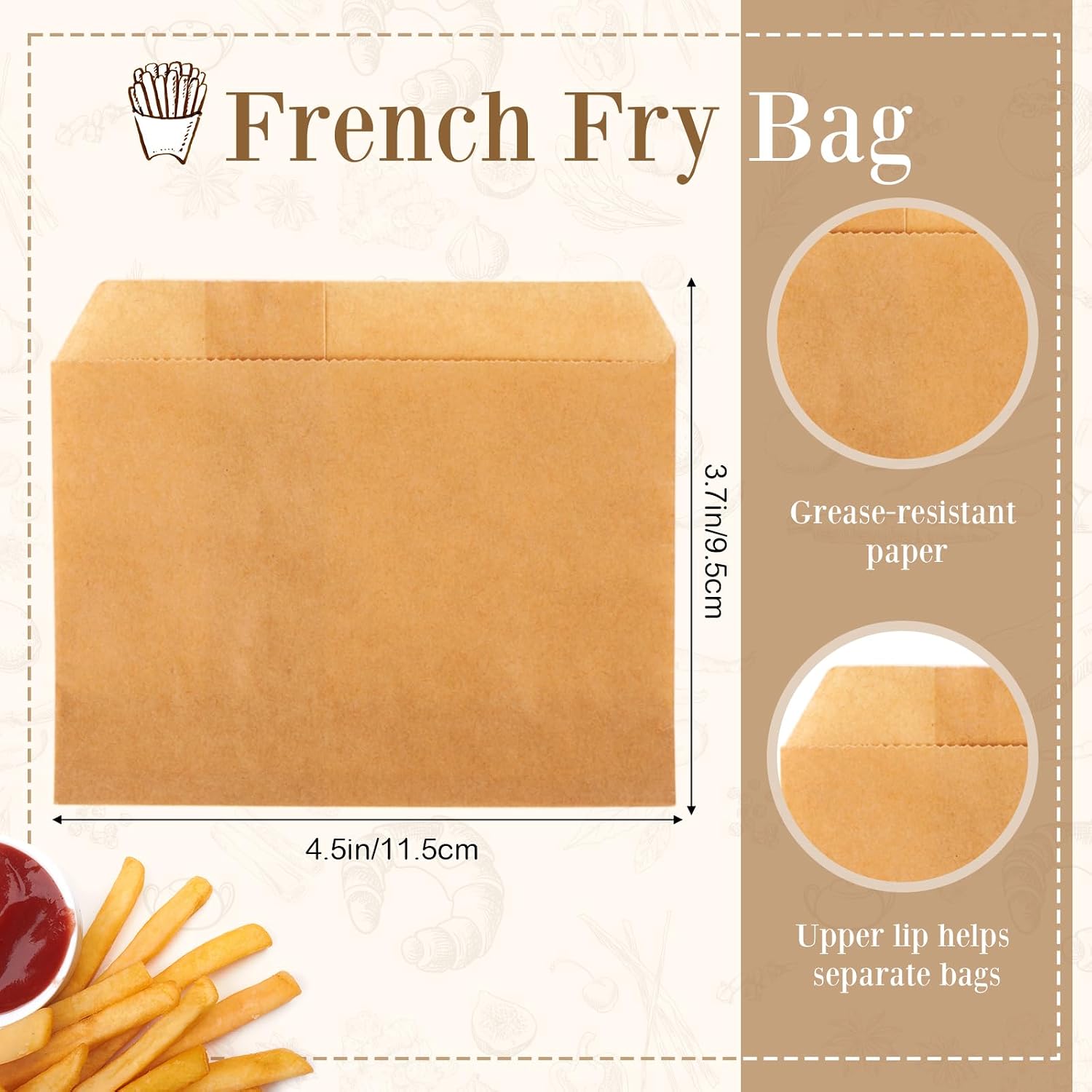 Zubebe 400 Packs French Fry Bags Grease Resistant Paper, 3.7 x 4.5 Inch image 2