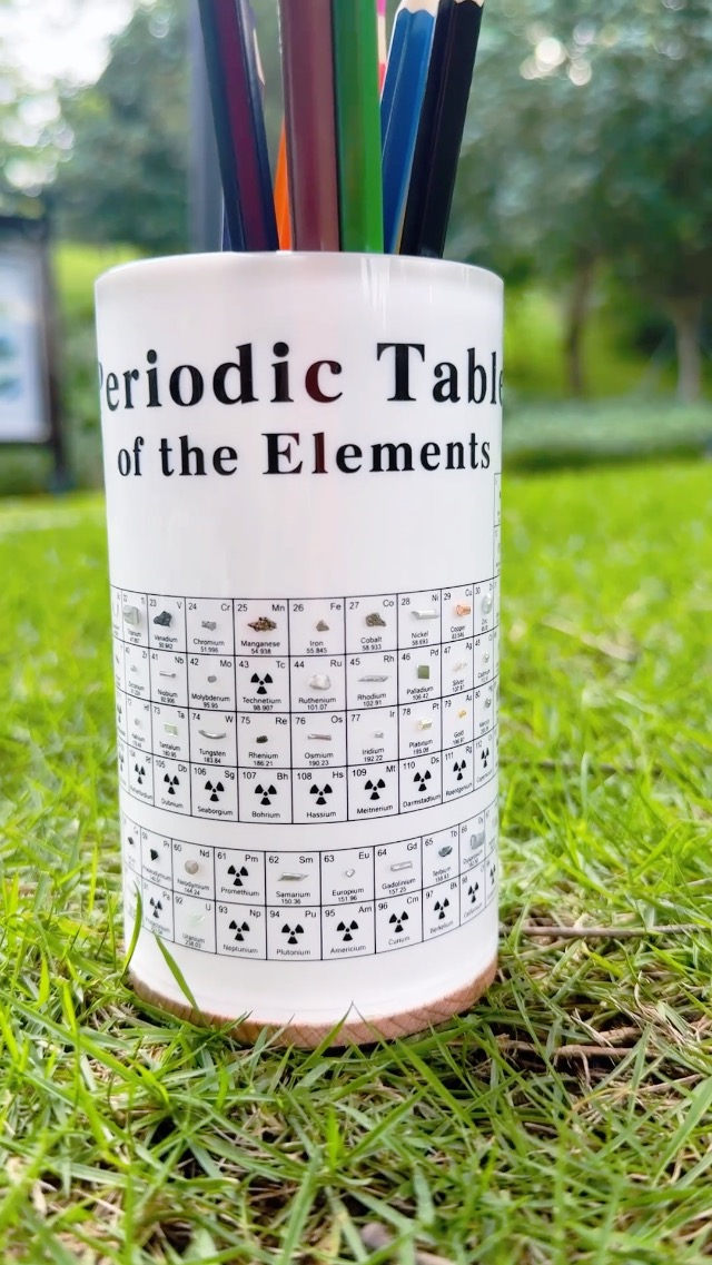 Image of Periodic Table of Elements Pen Holder, Stationery Organizer for Office Desk,Periodic Table with Real Samples,Gift for Kid Students Teacher Science Lovers