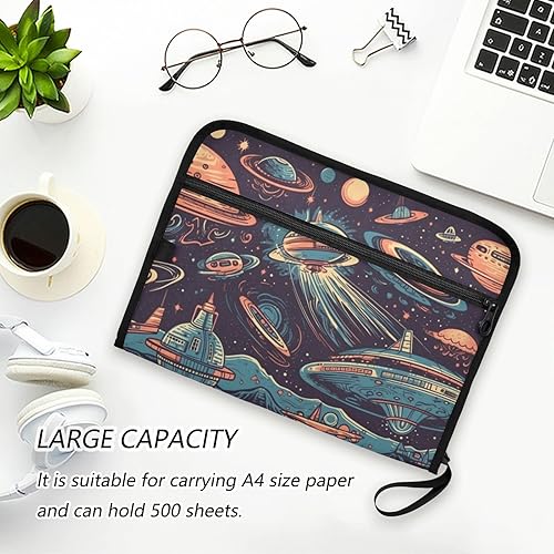 Miniatura 6 de Pink Green Star Spaceship American Expanding File Folder 13 Pockets A4 Paper Document Organizer Folder with Zipper for Office Teacher Student