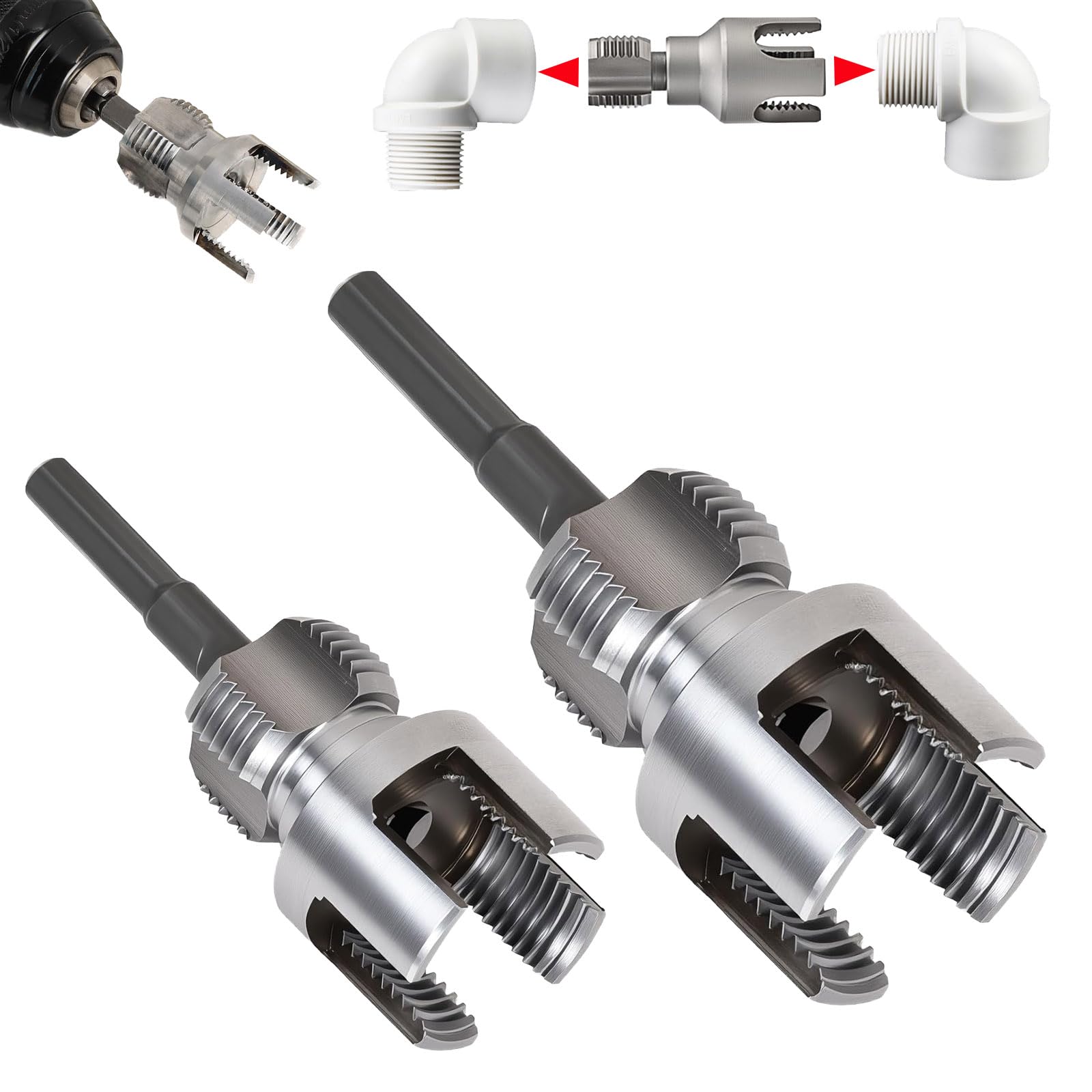 Pipe Threading Tool Kit with Internal &amp; External Threader, 1/2"+ 3/4" Pipe Sizes,Pipe Thread Cutting Tool, Electric Drill Compatible PVC Pipe Threader Kit, Pipe Sizes Rethreading Tool