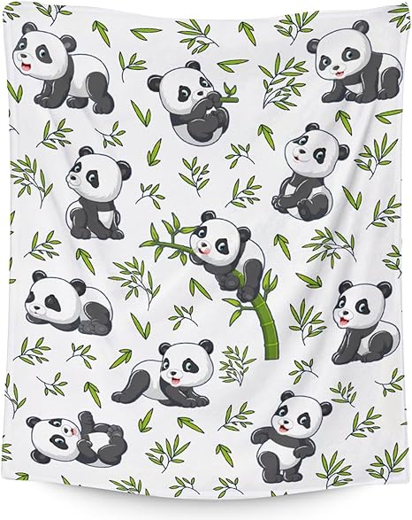 Mercuryelf Panda Throw Blanket - Soft, Fuzzy & Warm - 30x40 Inches Small Blankets for Lap, Crib - White Aesthetic Throws Gift for Baby