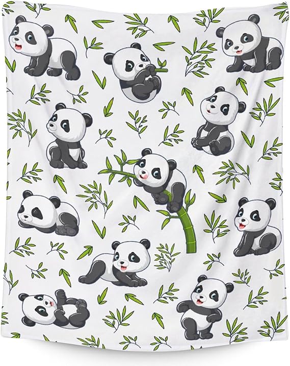 Mercuryelf Panda Throw Blanket - Soft, Fuzzy & Warm - 30x40 Inches Small Blankets for Lap, Crib - White Aesthetic Throws Gift for Baby