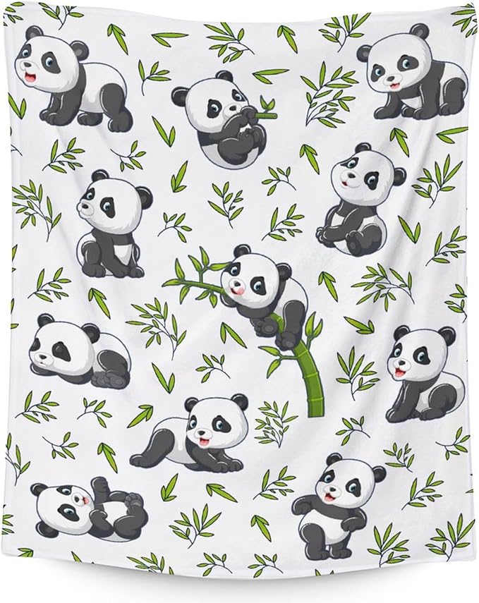 Mercuryelf Panda Throw Blanket - Soft, Fuzzy & Warm - 30x40 Inches Small Blankets for Lap, Crib - White Aesthetic Throws Gift for Baby