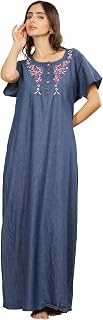 9shines Label Stylish Denim Cotton Nighty Maxi for Women | Full Length Trendy Nightgown | Premium Nightdress | Nightwear |... Price In India