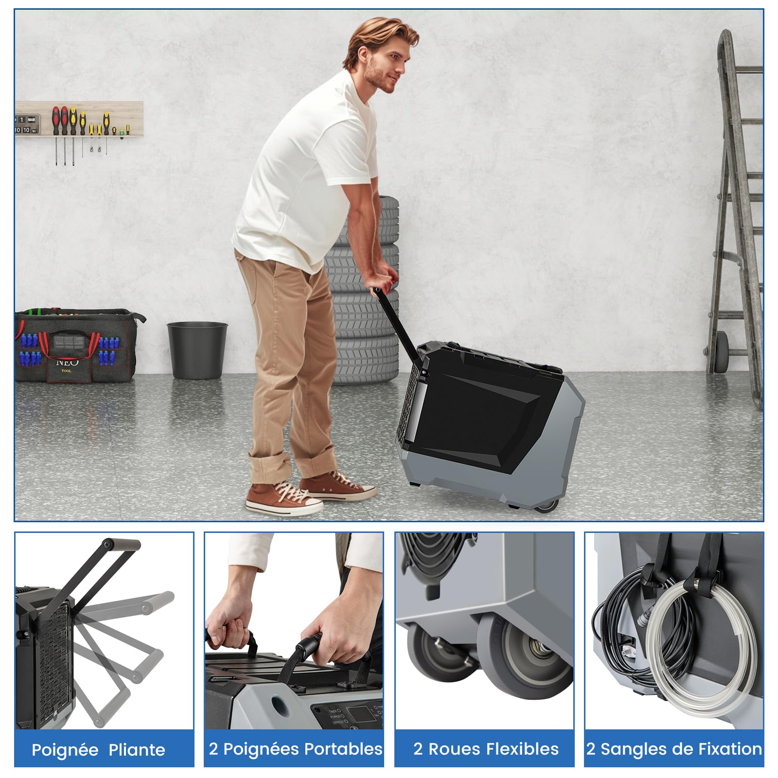 GOPLUS Déshumidificateur d'air 85 L/jour, 350m³/h, Déshumidificateur Professionnel avec Dégivrage Automatique, Minuterie 24H, Tuyau de drainage & Pompe, pour Commerciale ou Industrielle (Noir)