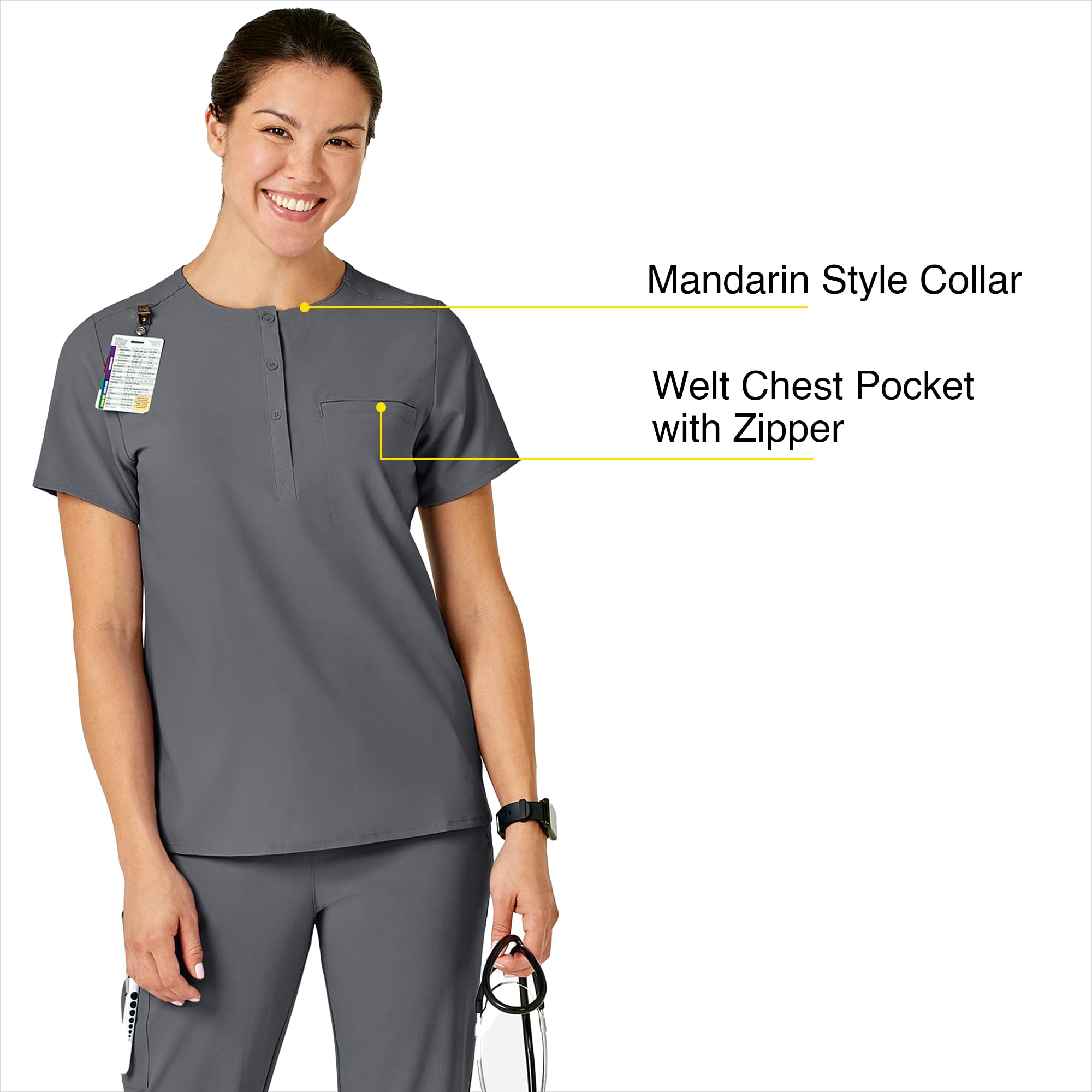 WonderWink Womens Mandarin Collar Tuck-in Top