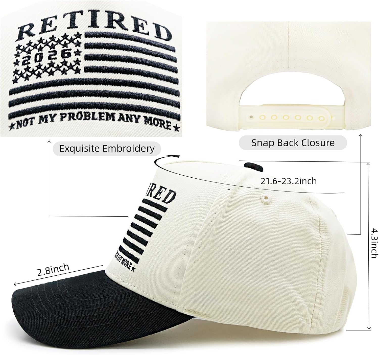 2026 Retirement Baseball Cap - Funny Not My Problem Anymore Trucker Hat with American Flag, Adjustable Unisex Gift for Retirees Beige/Black - Image 4