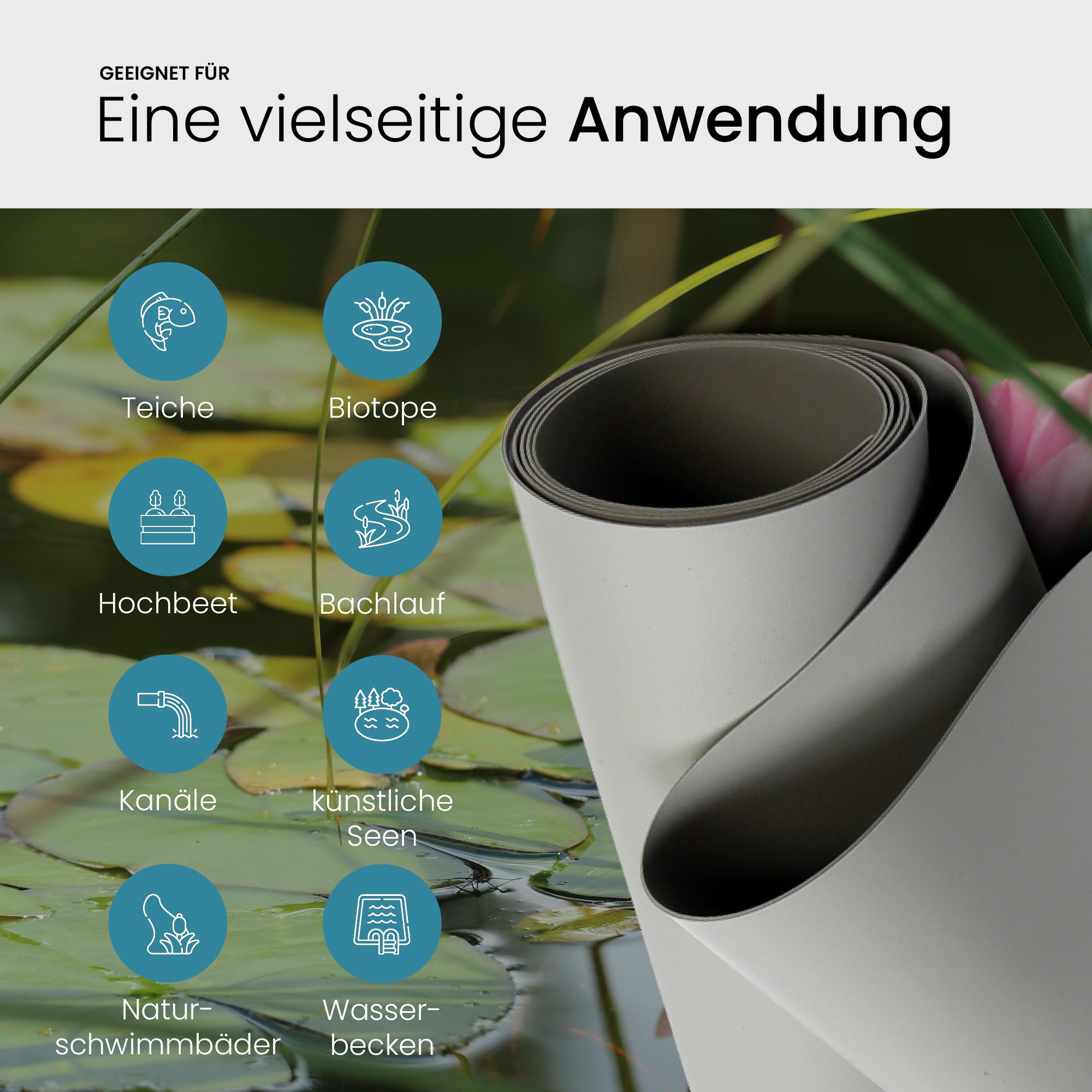 TeichVision - Premium PVC Teichfolie hellgrau - Stärke 1 mm - 2 m x 0,5 m/PVC Folie grau geeignet für Teiche, Biotope, Naturschwimmbäder