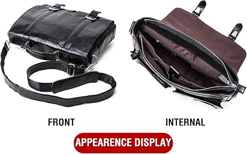 Miniatura 8 de Top Grain Leather - Maletín cruzado para laptop de 14.2 pulgadas, diseño vintage y múltiples bolsillos, se adapta a MacBook ProAir de 1413.313.6