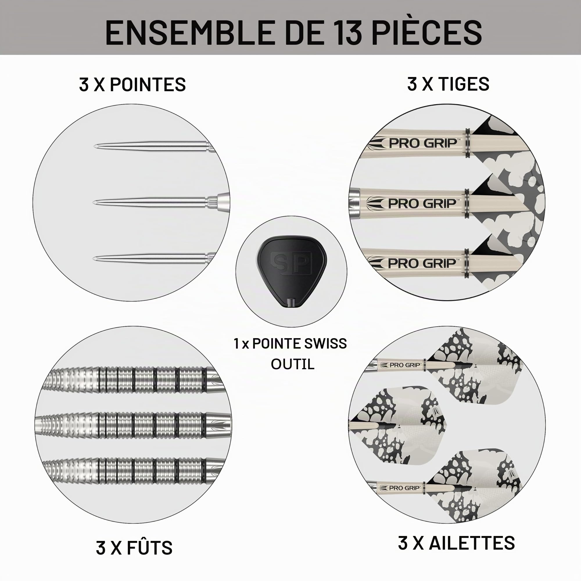 Target Darts EXO Edition fléchettes 90% tungstène pointe acier Swiss Point tiges Pro Grip ailettes n°6 outil SP inclus