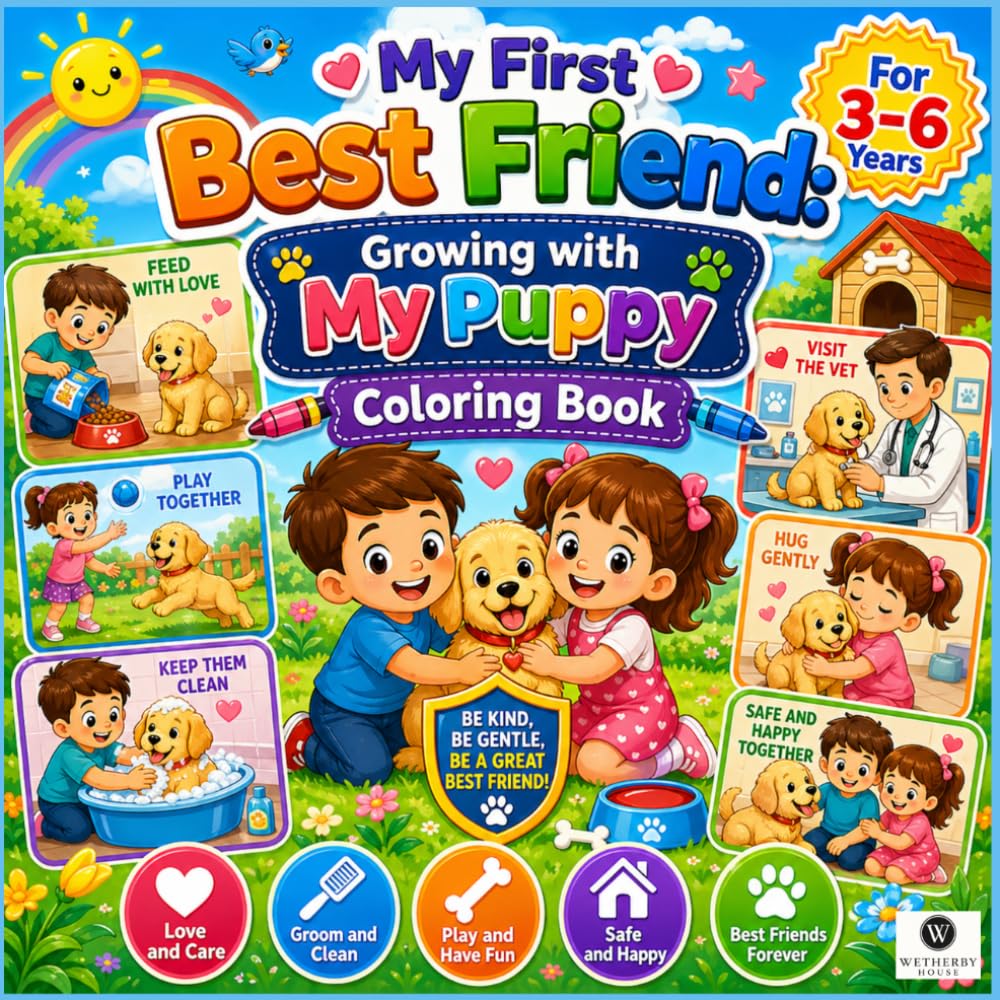 My Best Friend, Growing with my Puppy Coloring Book: Fun and Easy Coloring Pages for Toddlers and Preschool Kids Ages 3-6